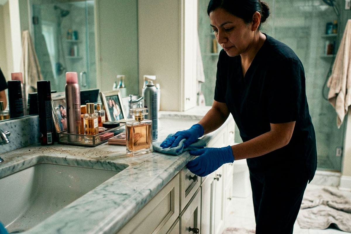 deep cleaning surfaces and vanities