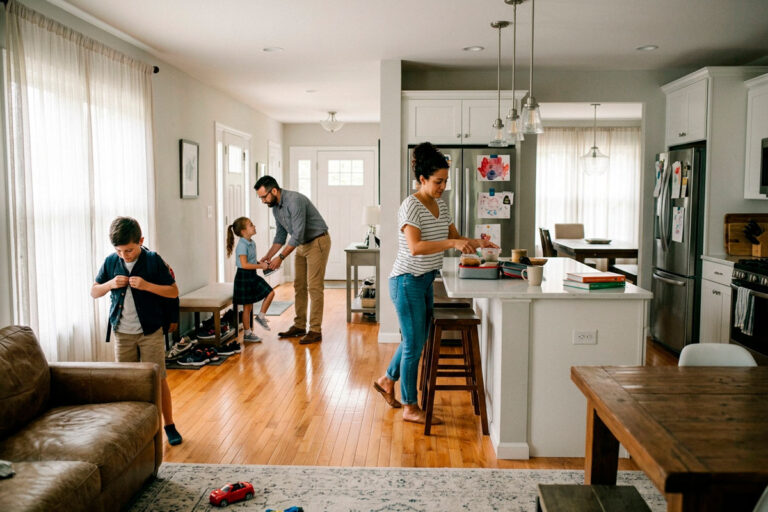 Family considering their household cleaning needs in a suburban Monmouth County, New Jersey home