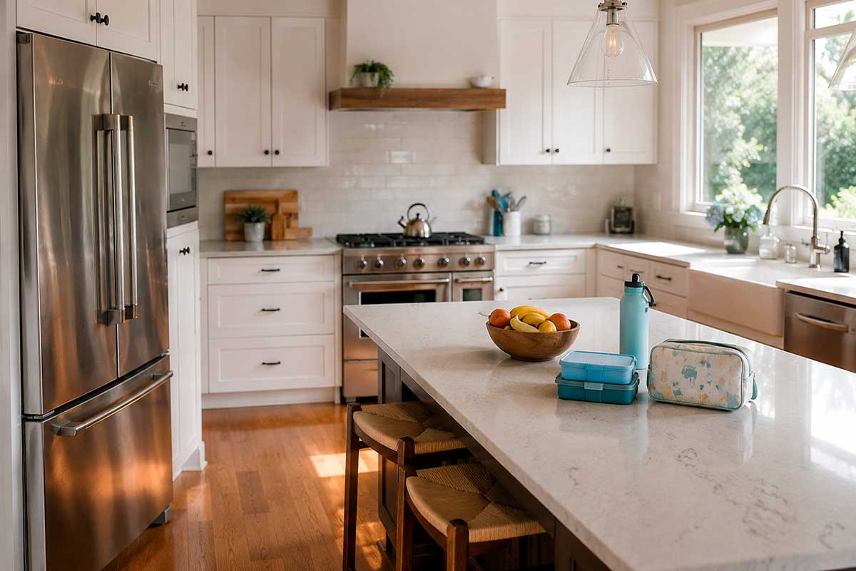 Late-summer kitchen reset in a Monmouth County home before school starts
