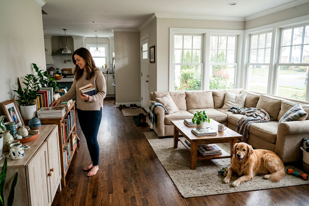 Dog owner maintaining a clean suburban home in Monmouth County, New Jersey